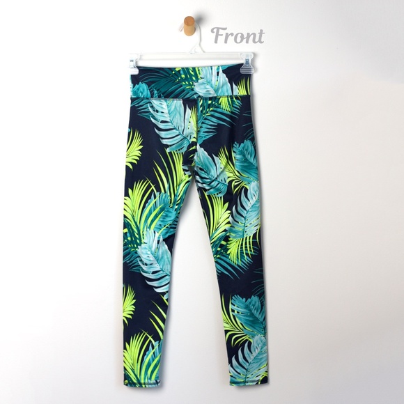 Old Navy Active Leggings - Kids Size 14/ XL - palm leaf print blue/ green - Picture 2 of 6